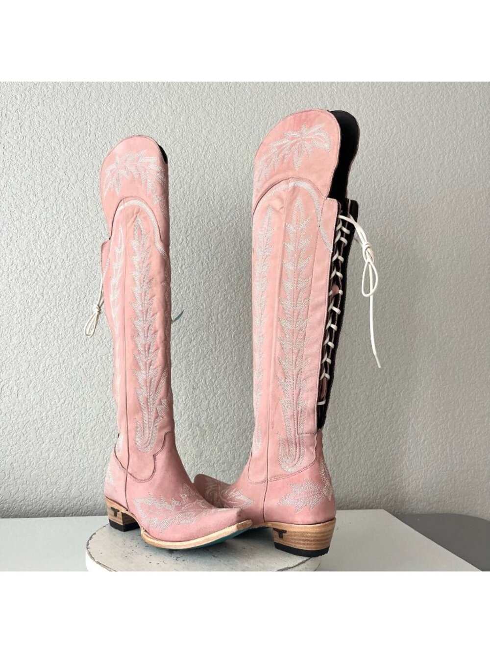Lane LEXINGTON Over the Knee Womens Cowboy Boots Pink Western Snip Toe Tall 7.5